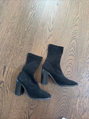 Sol Sana x Revolve Chloe Black Stretch Sock Block Heel Ankle Boots